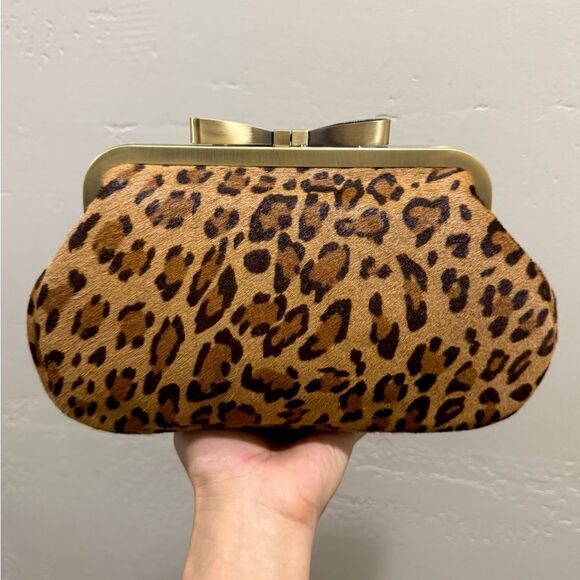 Genuine Hair On Cowhide Handmade Bowknot Shaped Kisslock Clutch Bag, Multi Use - Picture 3 of 12